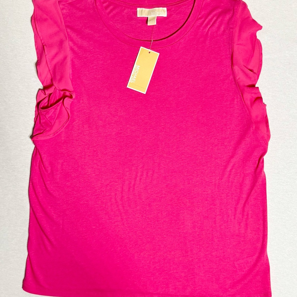 Michael Kors Electric Pink Ruffle Sleeve Tee